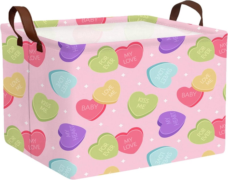 BOOHIT Valentines Day Basket Large Foldable Heart Shaped Storage Box for Gifts Kids Empty Storage Bins Rectangular Toy Organizer Decor (Colorful Love) - Image 1